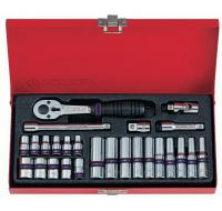 Набор торцевых головок с принадлежностями 1/4", шестигранные, 4-12 мм, 26 пр.
