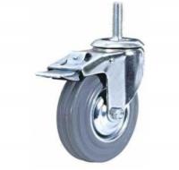 Колесо поворотное c тормозом, серая резина, болт  М12 SCtgb25, до 50кг